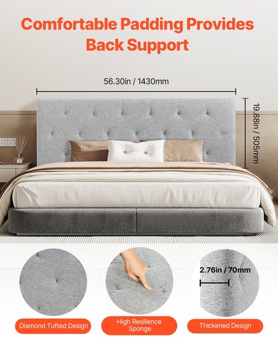 VEVOR Headboard for Full Size Bed with Adjustable Height Sponge & Fabric Grey - Picture 3 of 12