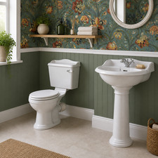 Traditional Toilet Cistern & 1 Tap Basin Sink 4 Piece Bathroom Suite Toilet Seat