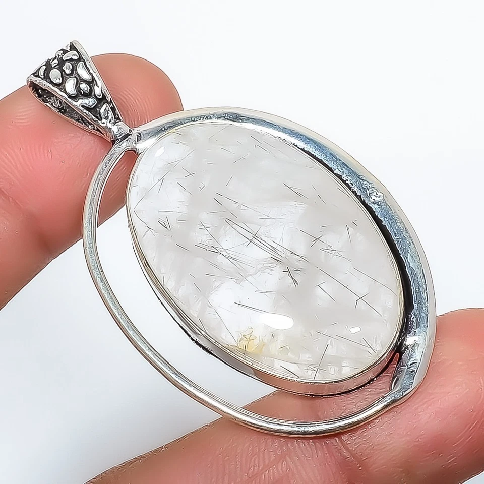 Regalo para Mujer Joyería Colgante Plata de Ley 925 Cuarzo Rutilado Piedras Preciosas Foto 2 de 4