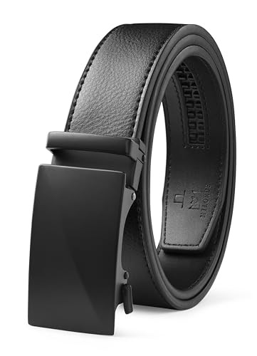 Men’s Adjustable Black Leather Ratchet Belt for 28
