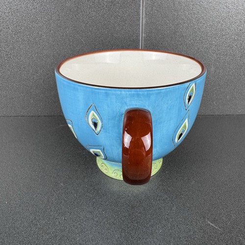 Pier 1 Imports blaue Pfauenfeder übergroßer Becher handbemalt mit Fuß Dolomit - Bild 3 von 10