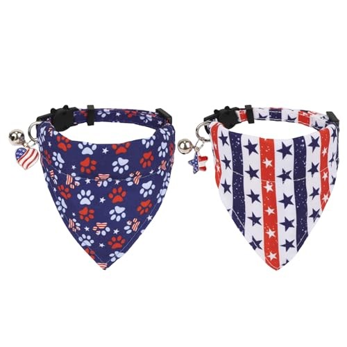 Patriotic American Flag Breakaway Cat Collar with Removable Bandana for 4th of July
