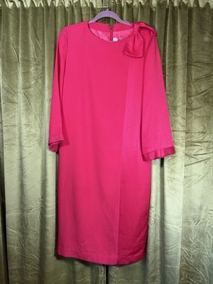Vintage 80s Nina Ricci Red Midi Bow Dress with Satin Panel. Size M.