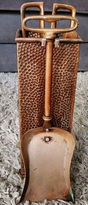 Vintage massives Kupfer/Messing Kamin Begleiter Set 13'' gehämmert Kohle Schaufel Zange