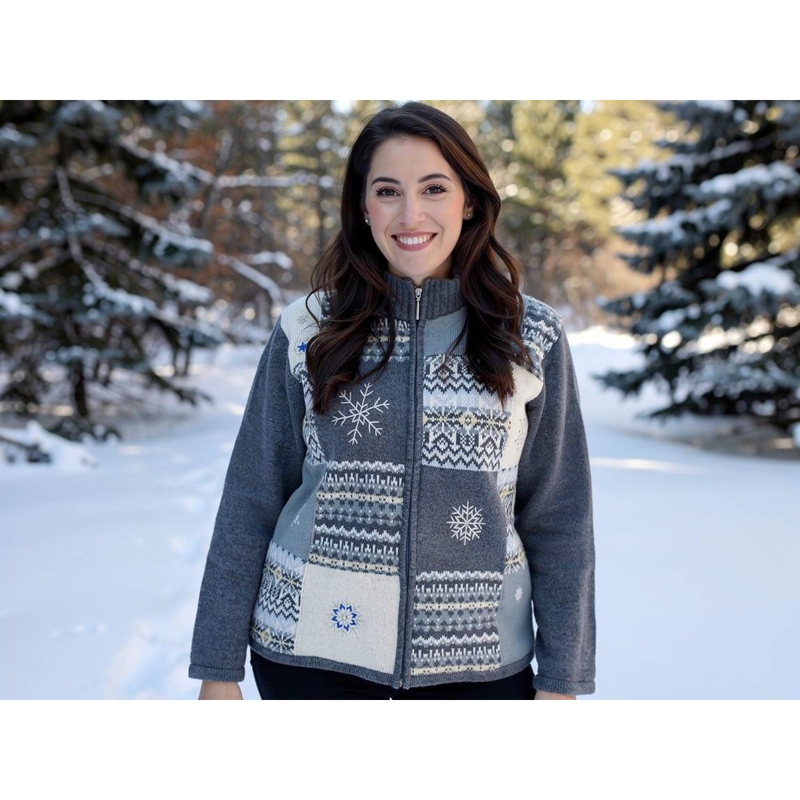 Classic Elements Women's Patchwork Snowflake Zip … - image 7