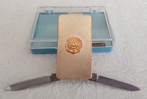 Vtg 1980s Anson NWB 10K Gold Money Clip Knife Nail File Tool  Orig Box