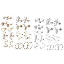20 Pieces Stainless Steel Earrings Set Tragus Earring Hoops Heart Star Crown