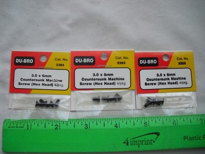 Lot of 3 Du-Bro 2285, 3.0 x 6mm Countersunk Machine Screw, Hex Head,R/C Airplane