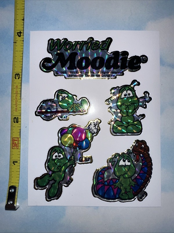 Worried Moodie 3”x4” Sticker Sheet w/ 4 Stickers Vintage 1995 Prizm Sparkly Cute