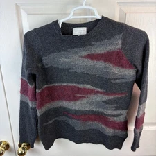 Eric Bompard Glitter Gray Burgundy Pullover Sweater Cashmere Mohair Small S