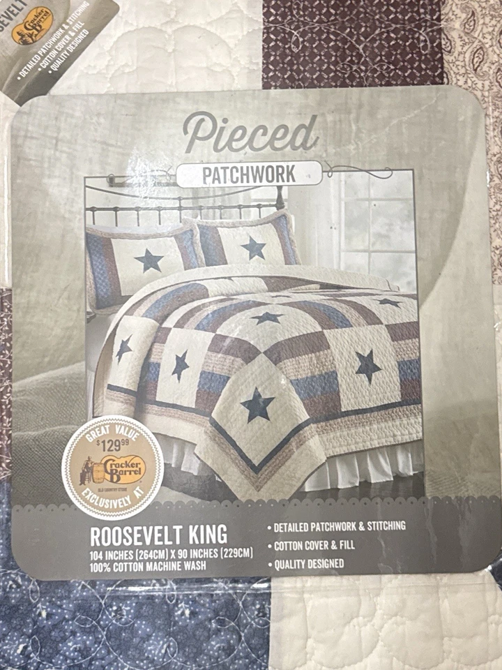 Edredón de retazos Cracker Barrel Roosevelt King piezas NUEVO Foto 3 de 4