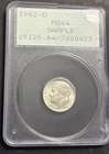 1962 D Roosevelt Dime PCGS MS64 SAMPLE Slab Early PCGS Rattler Holder,  Silver
