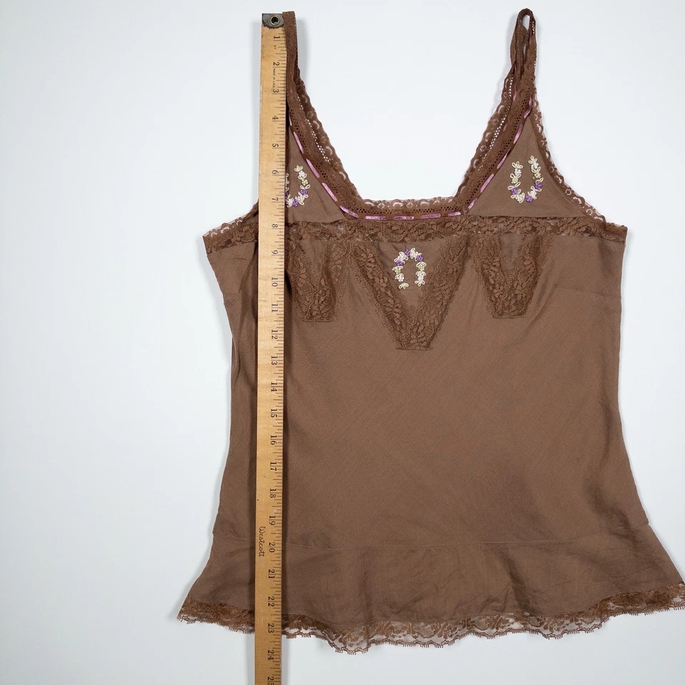 Camiseta sin mangas Anthropologie Odille marrón con ribete de encaje bordado floral talla 6 Foto 4 de 4