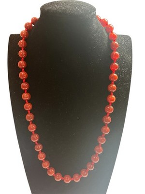 Rote Karneol Perlen Halskette groß 12 mm Sterlingsilber Verschluss 26'' handgeknüpft