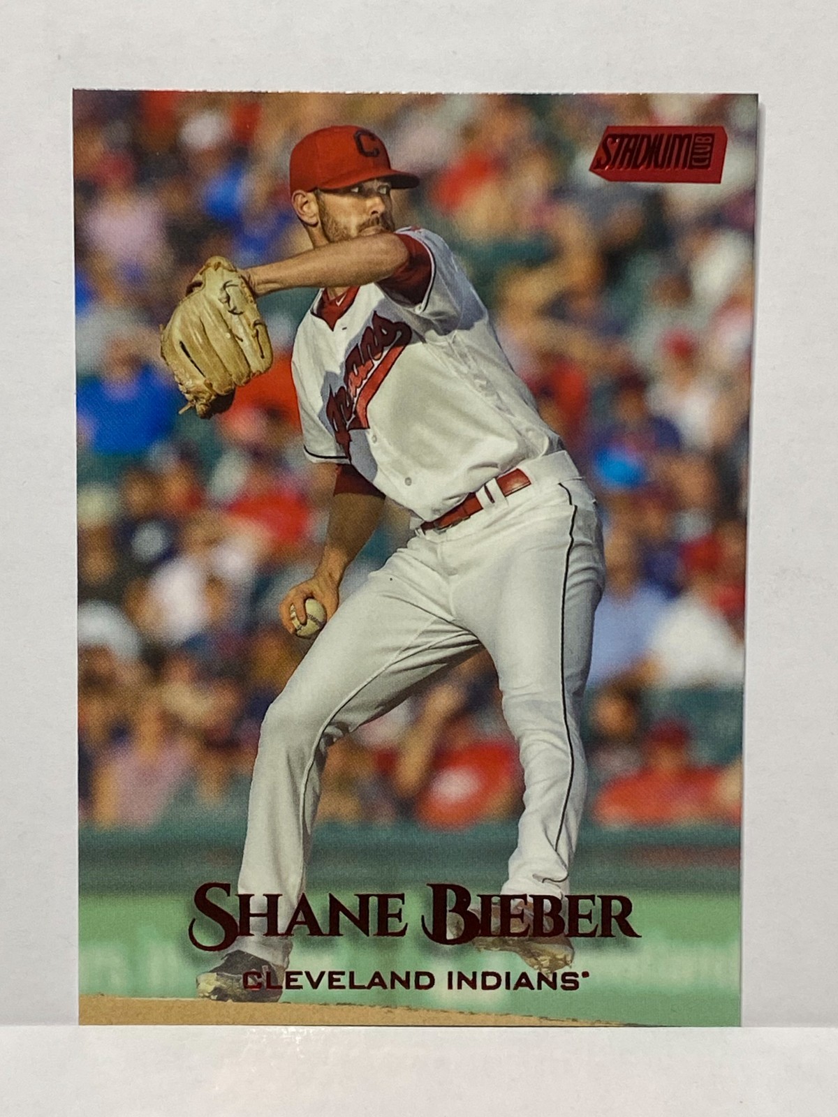 2019 Stadium Club Red Foil #72 Shane Bieber UER (Justin on back)