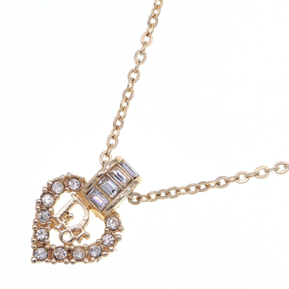 Vintage Dior gold necklace with rhinestone heart pendant-image