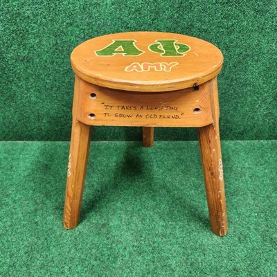 Vintage Unique!  72 Alpha Phi Sorority Handmade Wood Stool w/ Quotes