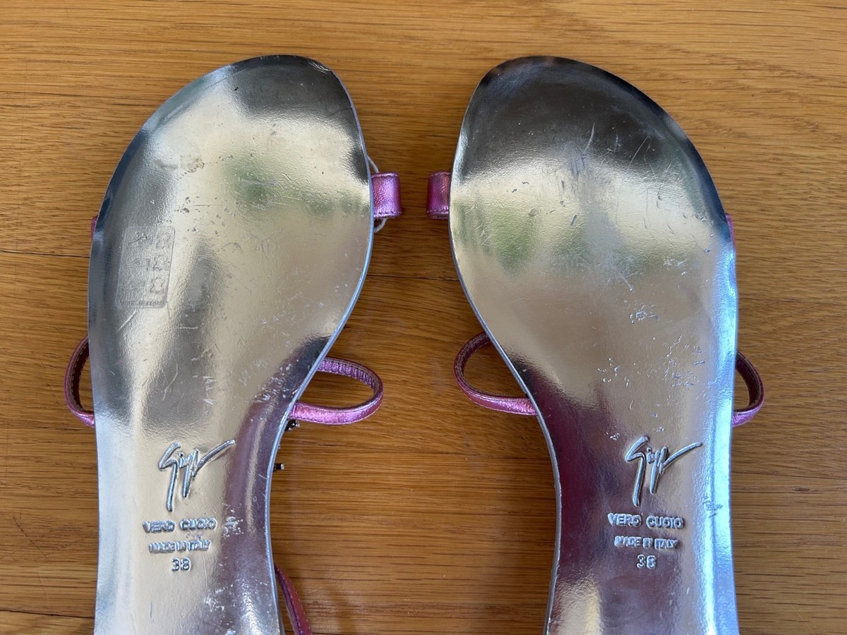 GIUSEPPE ZANOTTI Purple Leather Crystal Fishbone Flat Sandal IT 38 GIUSEPPE ZANOTTI Purple Leather Crystal Fishbone Flat Sandal IT 38