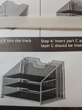 Black Mesh Desk File Organizer with 3 Paper Trays 2 Vertical Upright Sections