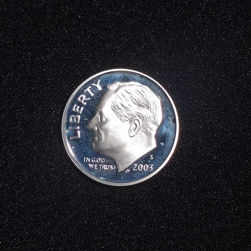Roosevelt Dime 2003-S Silver Proof Deep Cameo Toning Cool Blue 90% Silver