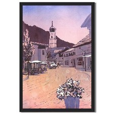European Village Street Framed Canvas Print Vintage Wall Art Home Decor