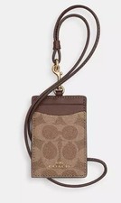 Coach Signature ID Lanyard  Brown Tan And Gold  NWT