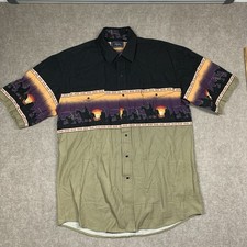 Vintage Roper Western Wear Pearl Snap Shirt Horses Short Sleeve Mens Large 90's