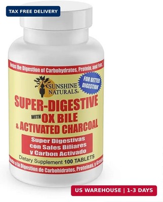 Sunshine Naturals Super Digestive Supplement. Ox Bile & Activated Charcoal for D