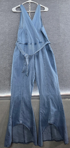 Denim Jumpsuit V-Neck Bell Bottom Flare Leg Retro