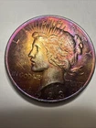 Peace Silver Dollar 1923 BU Monster Rainbow Toning $1 Coin Gold PURPLE RARE