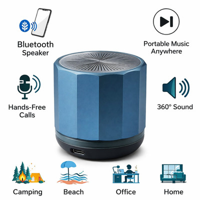 Tragbarer Bluetooth Lautsprecher Blau - Mini Wireless 360° Sound Freisprechen