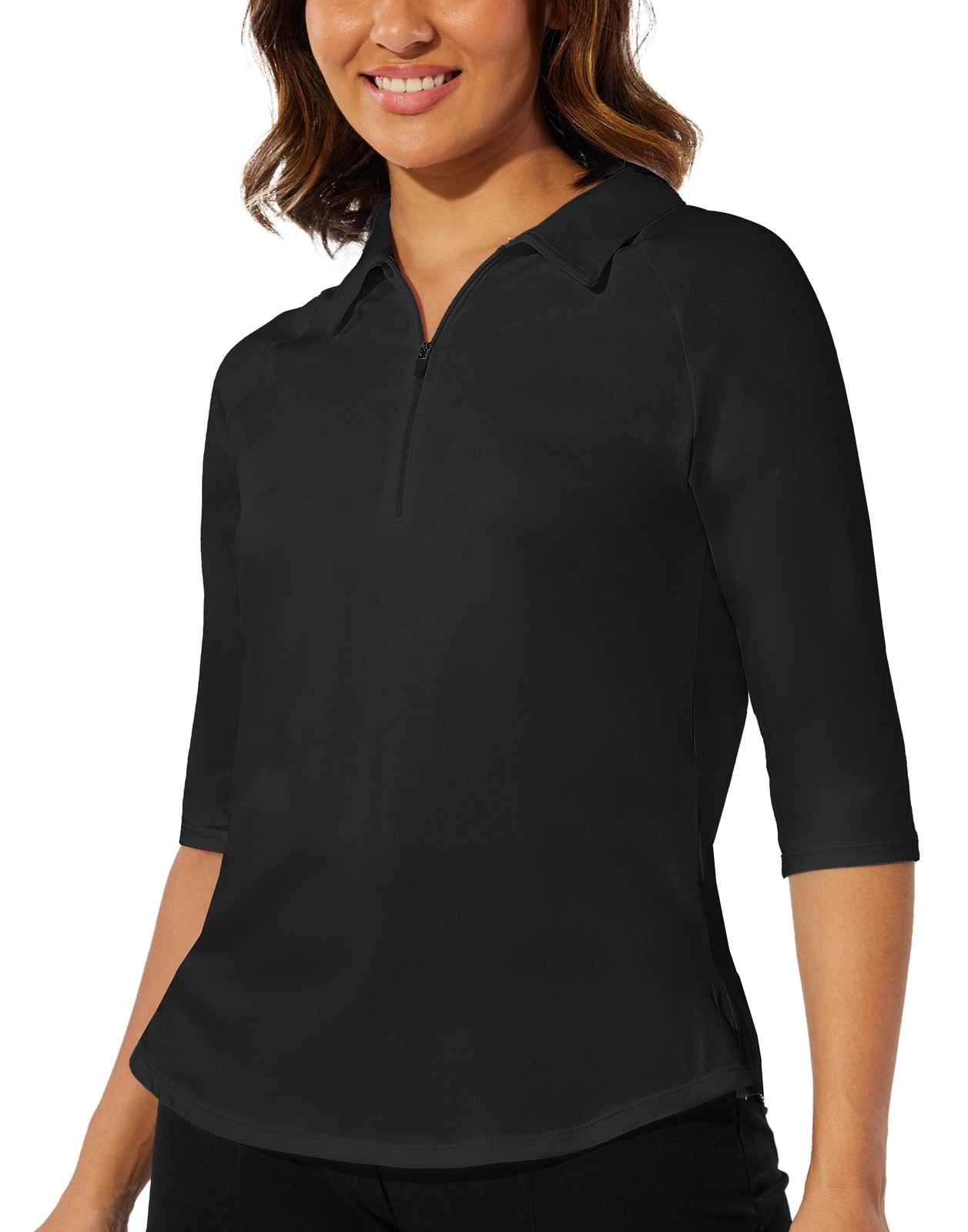 Shirts 3/4 Sleeve Tops For Women Black Polo Shirt Woman Quic