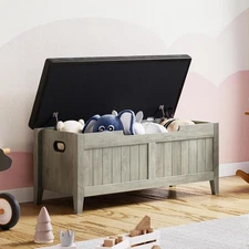 39" Large Wooden Flip-Top Storage Bench-Padded Seat,Shoe Storage 260 Lb Capacity