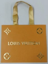 LOUIS VUITTON 8.5” x 7” X 4.5” Authentic Paper Shopping Bag Small Gold Ribbon
