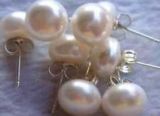 Wholesale 4 Pairs Natural White Freshwater Pearl 925 Silver Stud Earrings