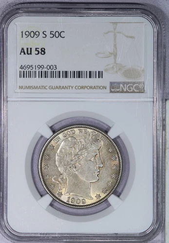 1909-S Barber Half Dollar 50C NGC AU58