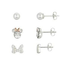 Disney Minnie Mouse Crystal and Cubic Zirconia Stud Earrings 3 Pair