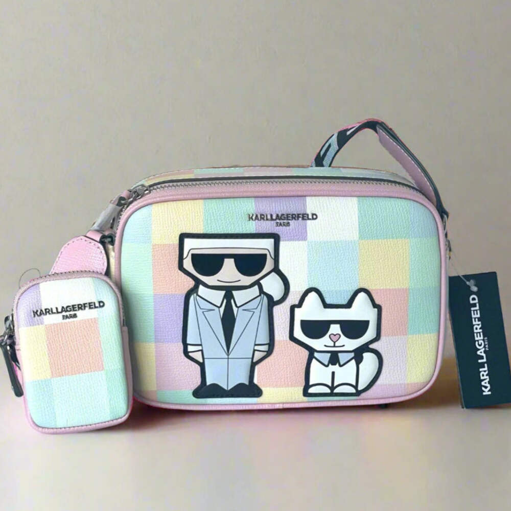 Karl Lagerfeld Maybelle Crossbody Camera Bag Blush Check Vegan