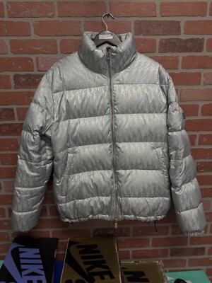 Dior Mens Oblique Down Puffer Jacket - Silver Technical Jacquard