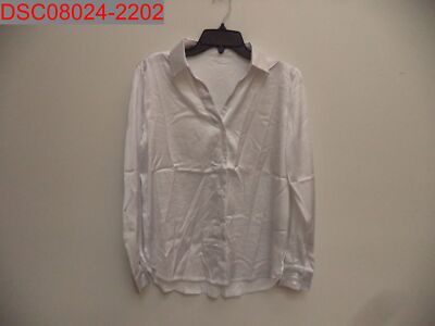 Airmiuu Women's White Silk Button Down Shirt V Neck Blouse Tops, XS X003237EBV