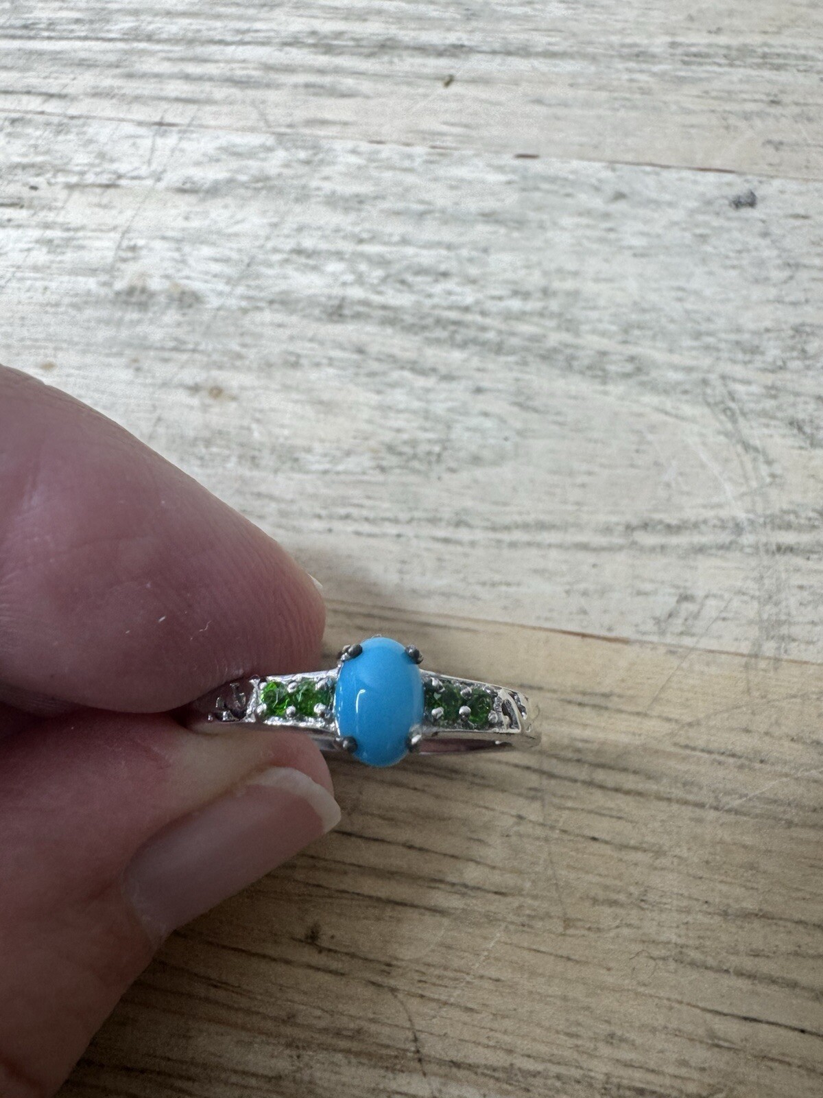 Silver  Turquoise Gemstone Statement Ring With Gr… - image 3