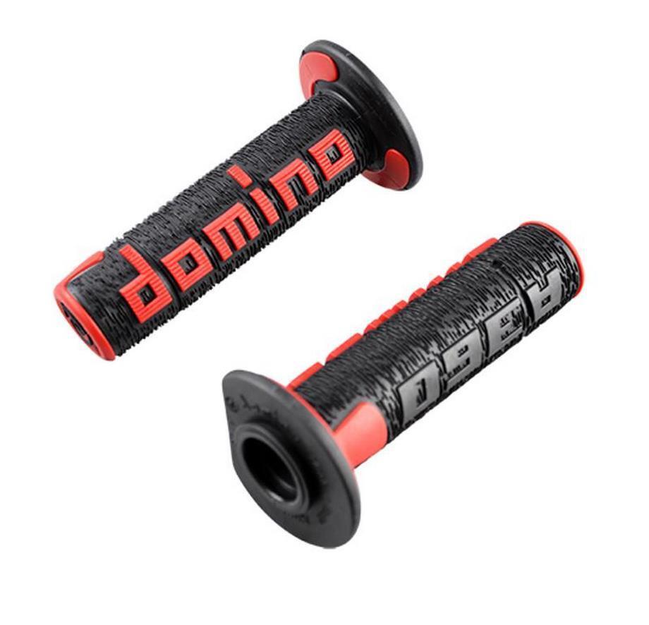 Poignées Domino A360 revêtement guidon moto 22mm noir et rouge