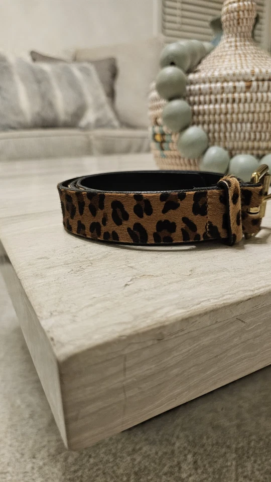 J. CREW Size Small Calf Hair Belt Gold Hardware Leather One - Image 3 of 4