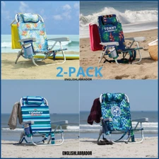 2-Pack Tommy Bahama Beach Chair Lay Flat, Reclining, Adjustable, Storage, NEW