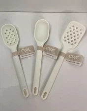 3 pc White Silicone Spoons & Turner Set Cook with Color Kitchen Utensils CWC