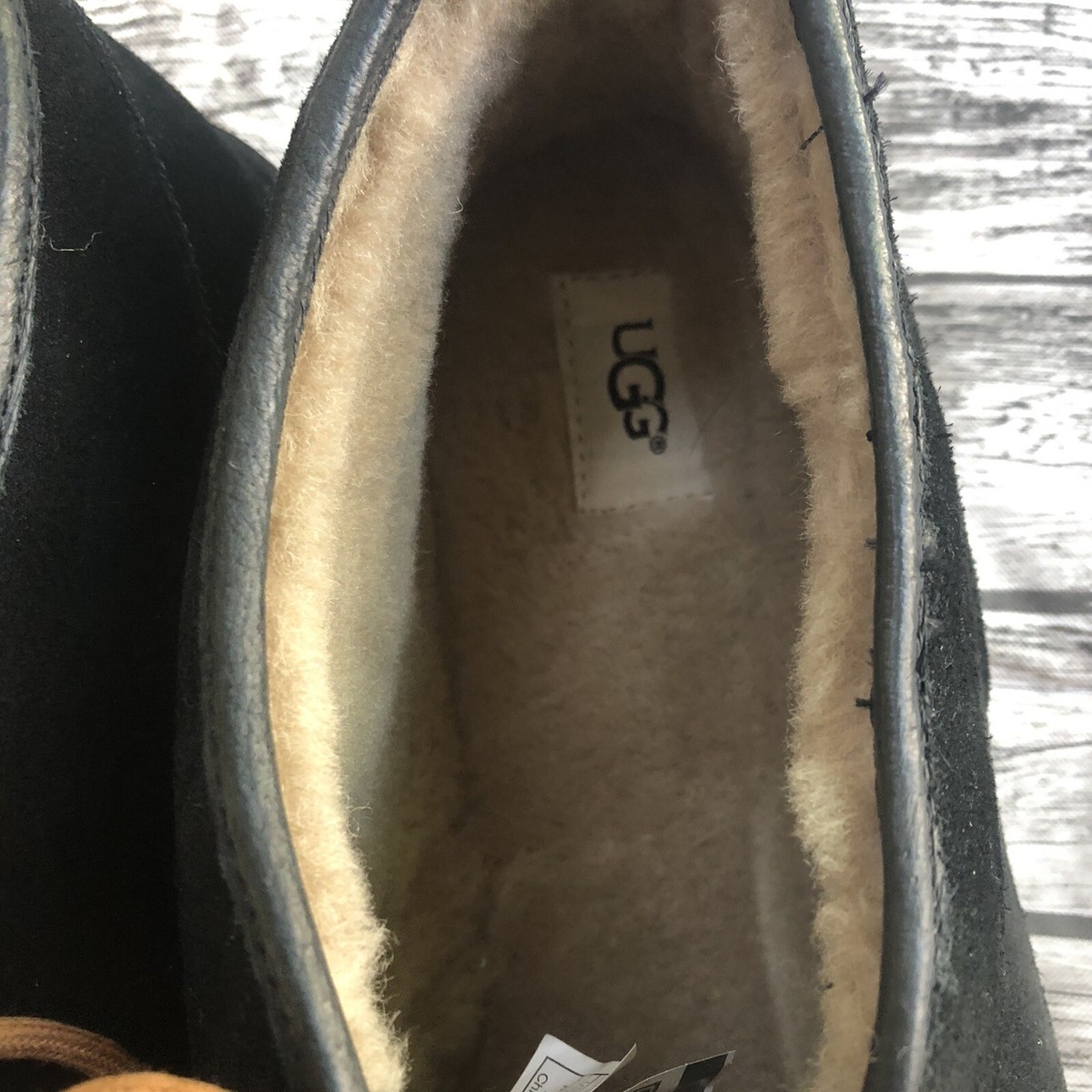 New Men’s UGG Sz 18 Black Chukkas Shearling Tie No Box Big Tall Extended Size Men main image 2