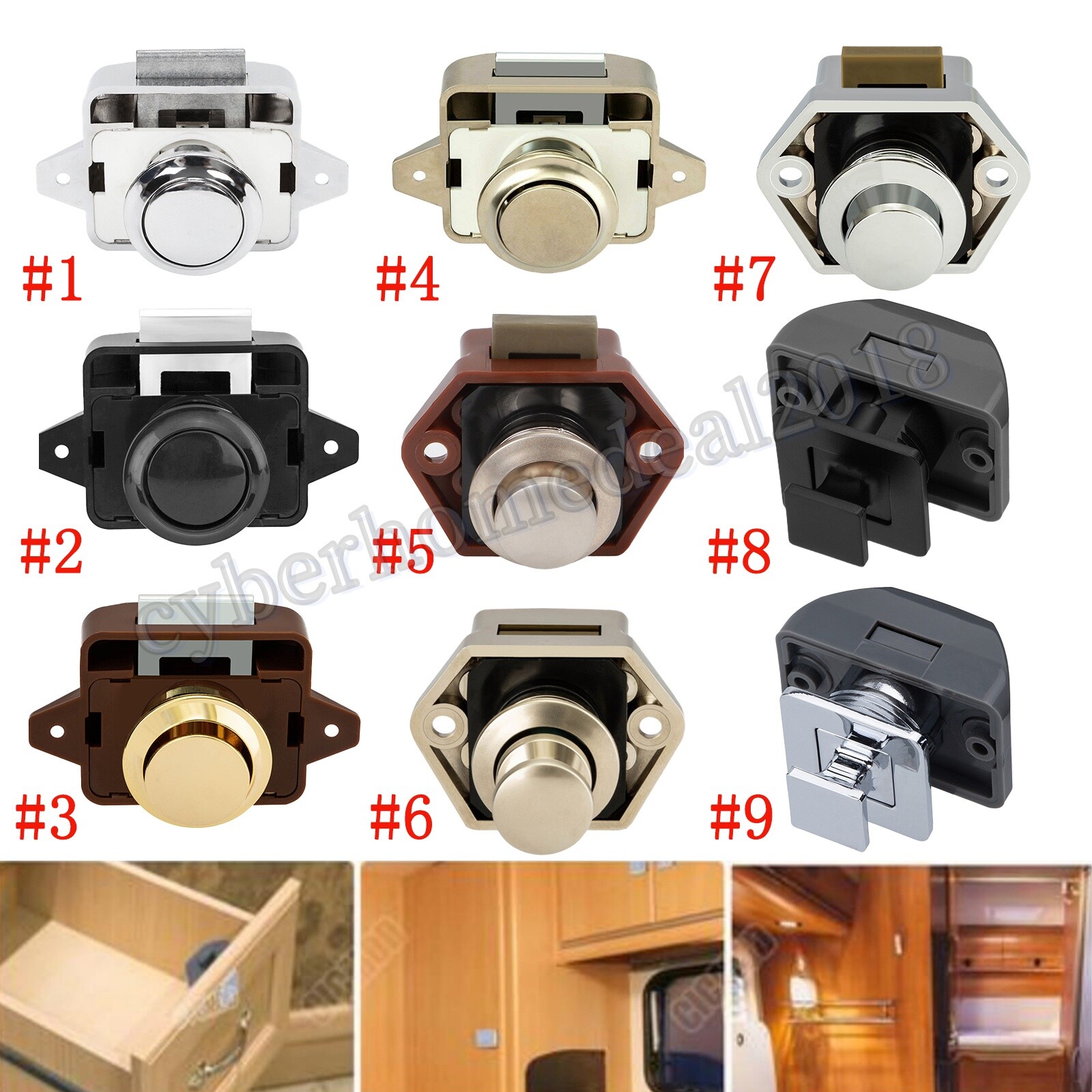 Push Button Catch Locks Latch Knobs  Campervan Drawer Cupboard Cabinet Door UK
