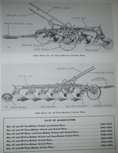 John Deere 5C 5H 6C 6H Drawn Plow Parts Catalog Manual 10/58 PC-387 JD ORIGINAL!