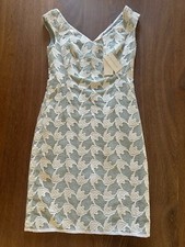 Tory Burch white summer dress embroiderd with green lining lac v neck NWT size 0