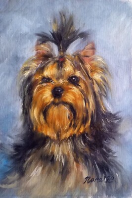 Original niedlicher Yorkshire Terrier Hund Portrait Ölgemälde ungespannte Leinwand